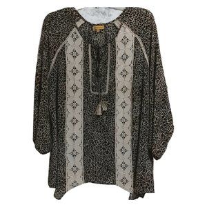 Democracy Leopard Print Lace Pullover Long Sleeve Boho Top 2X